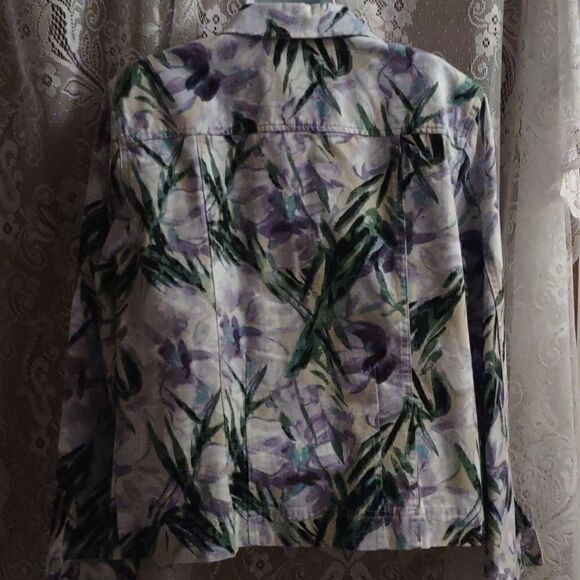 JM Collection‎ Size 14 Floral Tropical Purple Aqua Yellow White Cotton Jacket - Picture 5 of 9